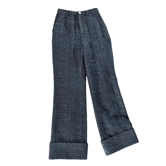 L'Academie Women's Tweed High Rise Wide Leg Pants Black Silver Size Small - Picture 1 of 5